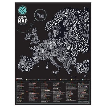 Scratch Map Skrabekort Gourmet Europakort med nationalretter