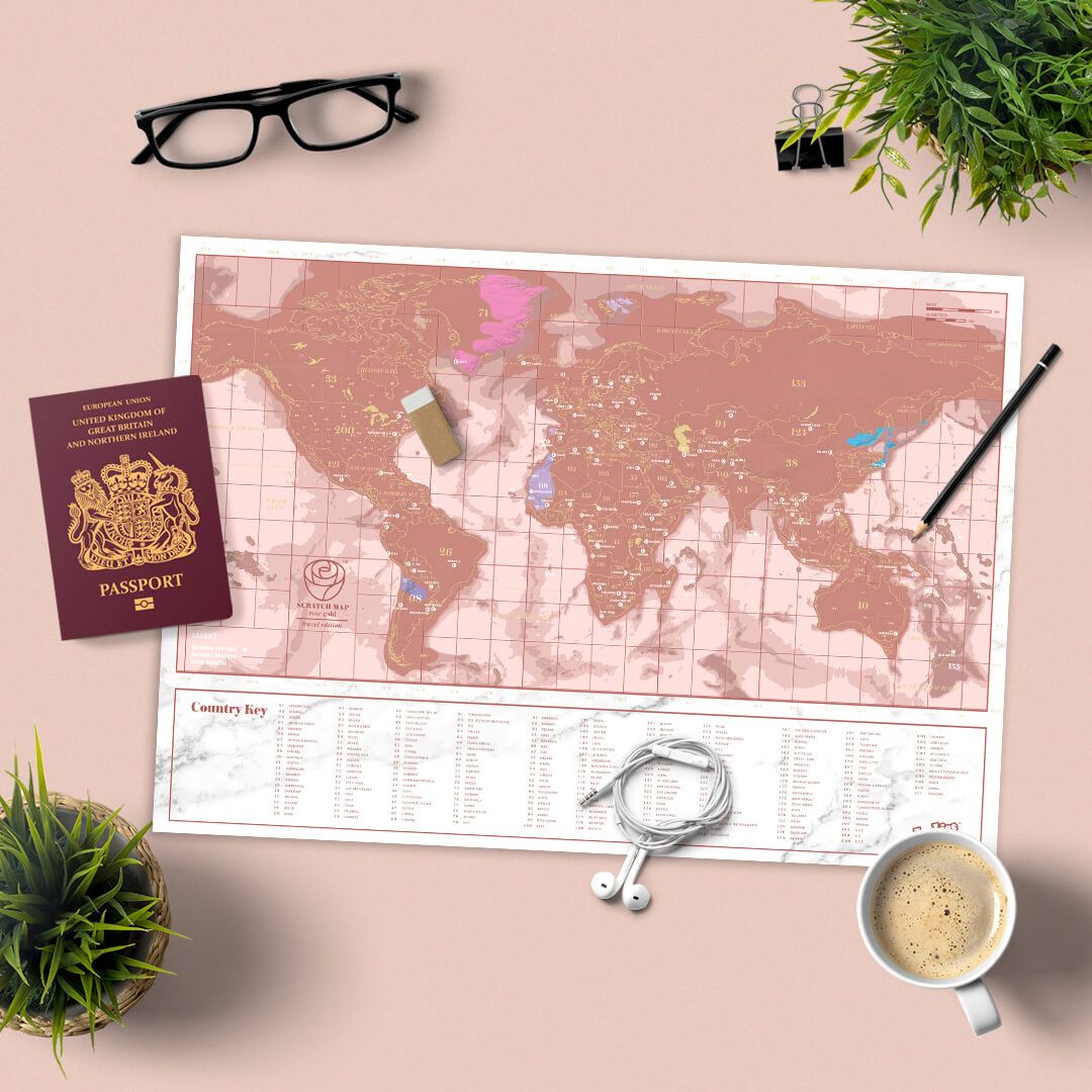 Scratch Map Skrabekort Rose Gold Travel Verdenskort til rejse